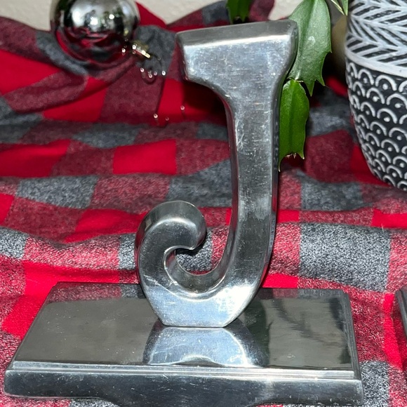 Vintage Heavy, silver Christmas stocking holders “JOY” - Picture 3 of 7